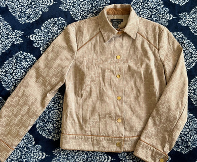 BCBGMAXAZRIA Monogram All Over Canvas Print Button Down Sweater Coat Women Sz 4