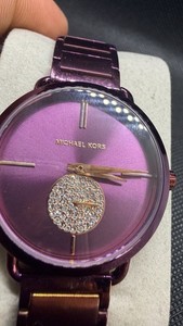 RARE Michael Kors Plum Portia Watch with Crystal Subdial Michael Kors Darci Black Dial Purple Steel Strap Watch for Women main image 3
