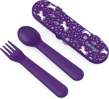 Kids Utensil Set Reusable Plastic Fork,Spoon  Storage Case Bpa-Free Materials