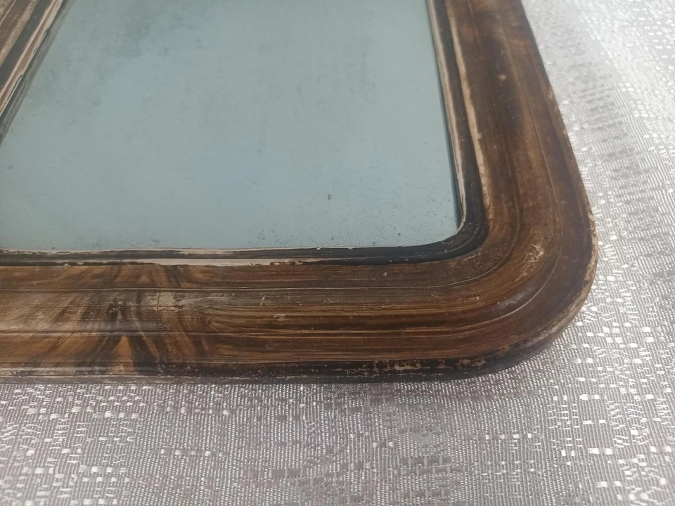 Espejo de pared antiguo Louis Philippe esquinas redondeadas siglo XIX 13x10 Foto 3 de 4