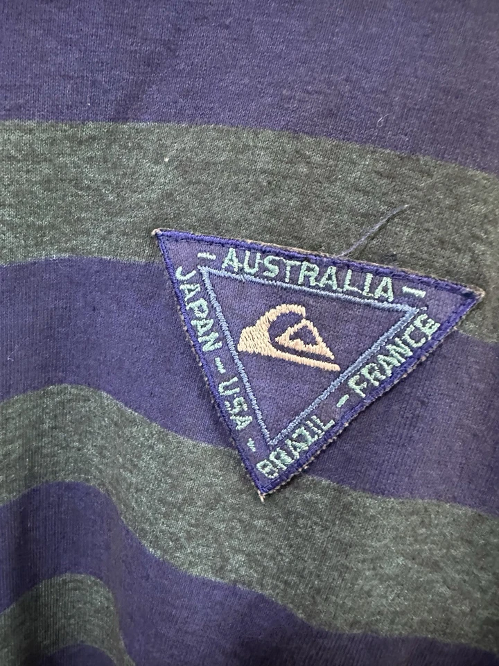 VTG 80s Quicksilver Striped Color Block Surf Skate Long Sleeve Mock T-Shirt XL - Image 4 of 4