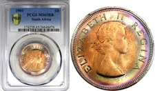 1960 1D SOUTH AFRICA PCGS MS65RB ~ EXQUSITIE RAINBOW & UNLISTED RPD!
