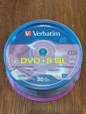 Verbatim 96542 8.5 GB 8X Dual-Layer DVD+R Discs Spindle - Silver (30/Pack) New