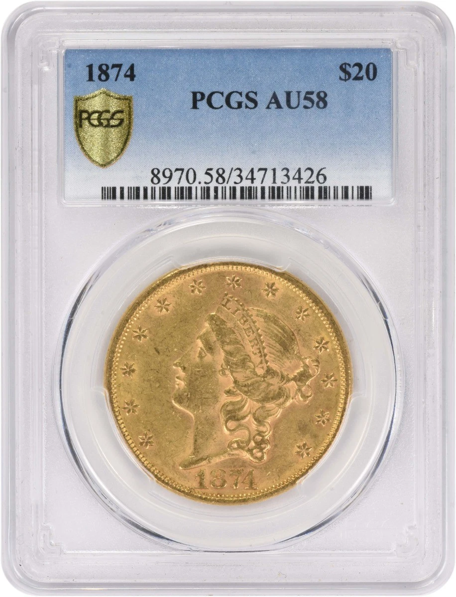 1874 $20 Gold Liberty Head AU58 PCGS