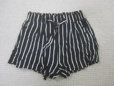 Womens Shorts Small Black White Pin Striped Rayon Stretch Casual Pockets Pull On