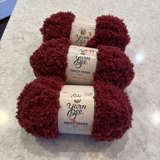 Yarn Bee Truly Teddy Red Yarn 3 Skeins Lot #Y...