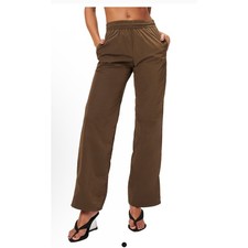 Good American Wide Leg Track Pants MEDIUM Mocha Pull On Casual Athletic Gym