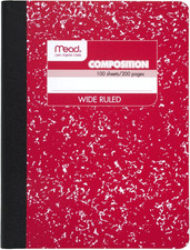 Composition Notebook, Wide Ruled Paper, 7-1/2" x 9-3/4", 100 Sheets, Red Marble