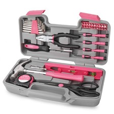 Apollo 39pc Pink Home DIY Repair Tool Kit Set. Women Ladies Starter Basic Hand T