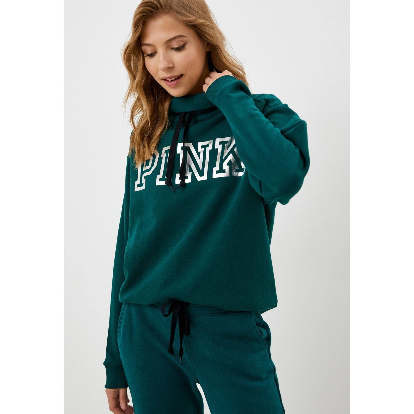 UNDERCOVER Pullover rosa Victoria's Secret logo felpa con cappuccio maniche lunghe verde taglia L nuovo con etichetta