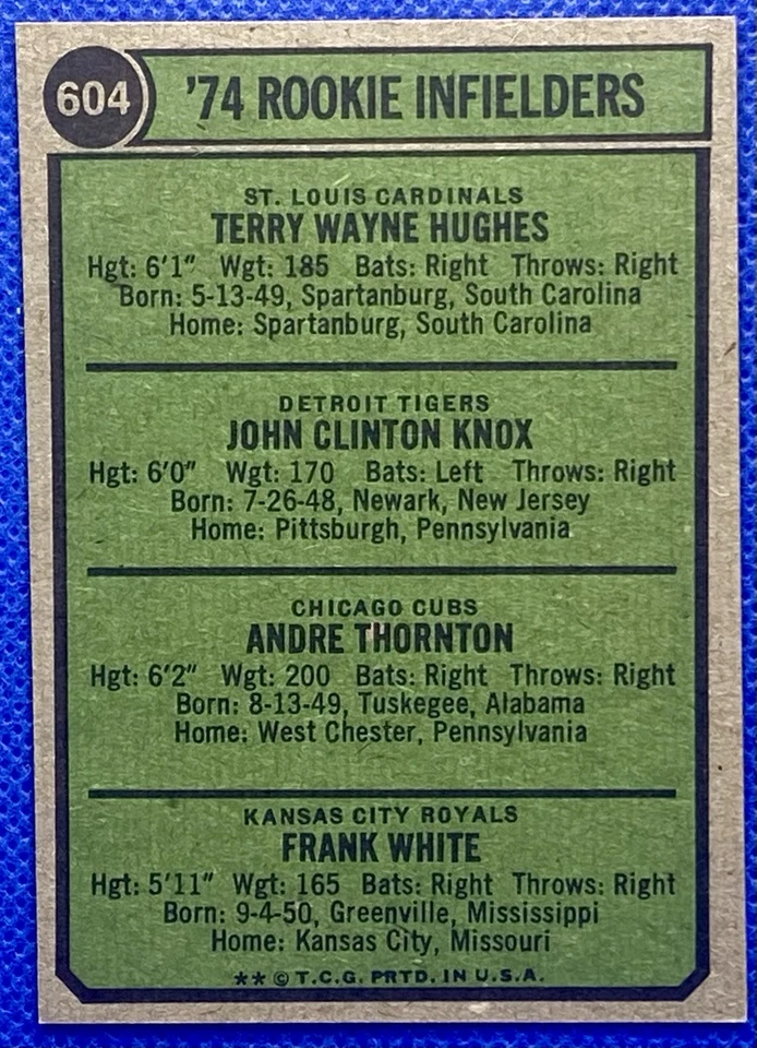 Topps Frank White 1974 como nuevo RC511 Foto 2 de 2