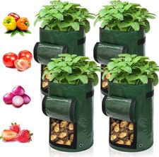 Ram 4-Pack 7 Gallon Potato Grow Bags, Durable PE Planters for Vegetables Garden+