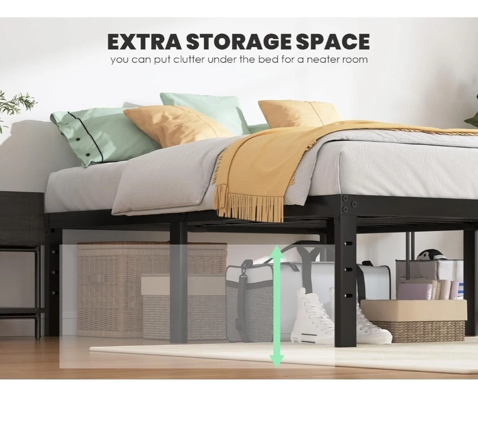 Marco de cama de 18" tamaño doble plataforma de metal resistente sin necesidad de somier Foto 4 de 4