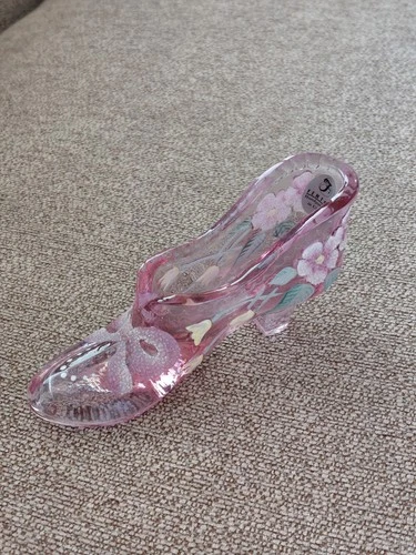 Fenton Pink Hand Painted 5" x 1.25" Shoe Signed by Artist, J. Peyton, EUC