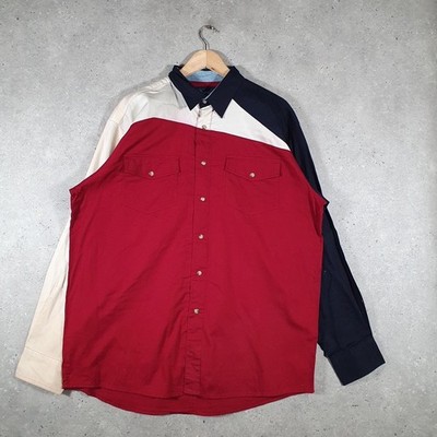 Vintage Wrangler Western Aztec Langarm Button Down Hemd Herren Large Rot