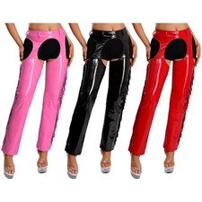 Damen Chaps Leder Lack Cowboy Hose mit Fransen Cowgirl Rodeo Girl Länder Kostüm