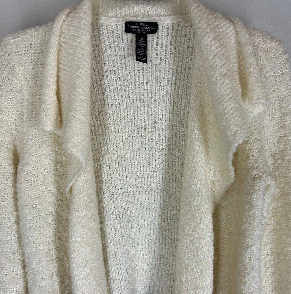 Cardigã suéter Ralph Lauren LRL PS S listra preta creme texturizado frente aberta - Imagem 4 de 4