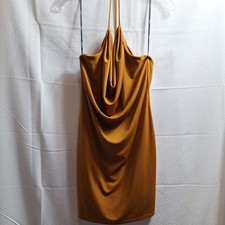 NWT$ FOREVER 21 Y2K Slip Dress Sz M Bronze Cowl Neck Fairycore T-Strap Back Sexy