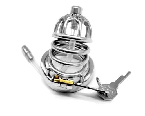 Stainless Steel Male Cuckold Lockdown Penis Chastity Cage Sleeve Ring Cathe G - Picture 5 of 12