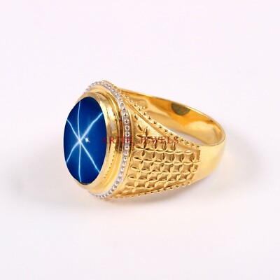 Lab Created Linde Star Edelstein Vergoldet 925 Sterling Silber Herrenring #44