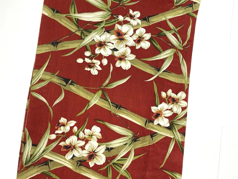 Cortina corta vintage cenefa única roja bambú floral estampado asiático Foto 3 de 4