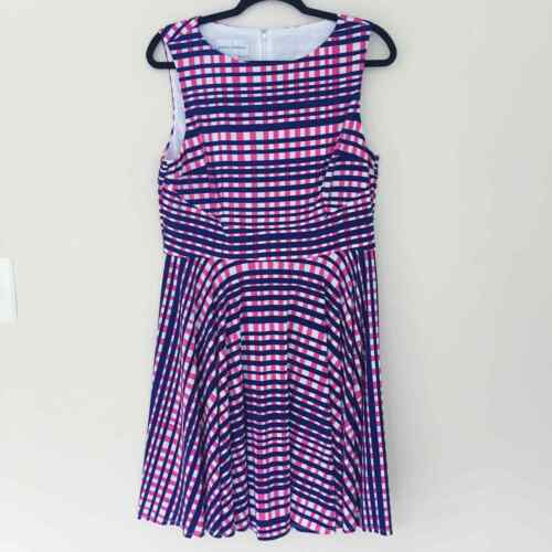 Donna Morgan Blue Pink Striped Checkered Dress - image 1