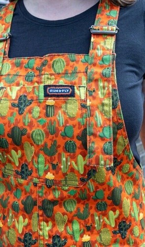 RUN AND FLY Orange Cactus Print Stretch Twill Cotton Dungarees 4XS-4XL Retro - Picture 12 of 13