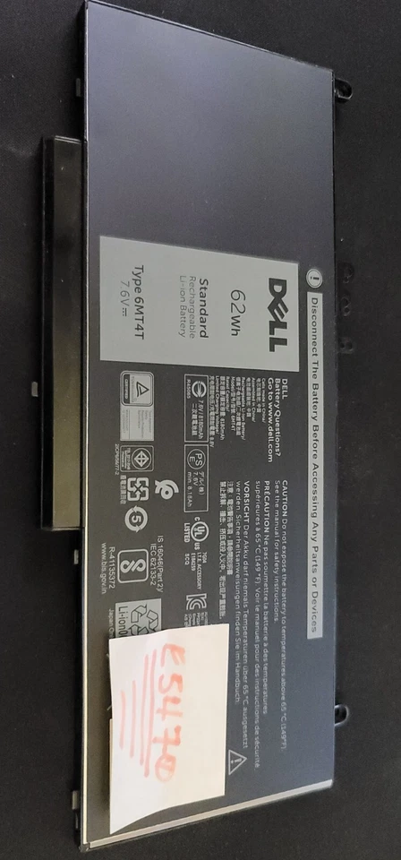 Batería Dell Latitude E5470, 4 celdas Li-Ion 451-BBUN 6MT4T (TOTALMENTE NUEVA). 62Wh Foto 3 de 4