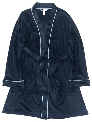 Womens Velvety Soft Navy Blue Shorty Bathrobe House Coat Bath Robe