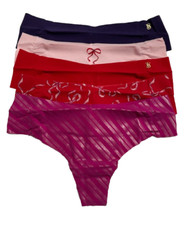 Victoria Secret PINK No Show Thongs Womens Large 5 Pair Pack Winter Multicolor