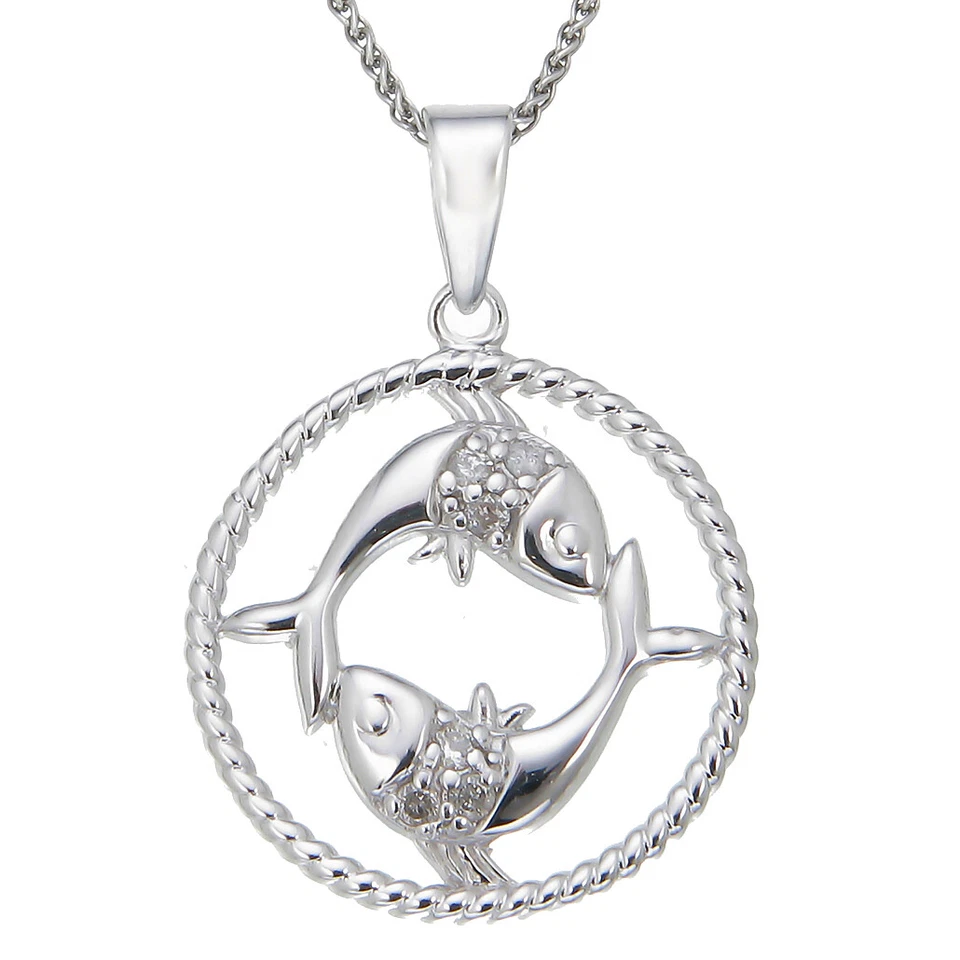 1/8 cttw Diamond Pendant, Diamond Zodiac Pendant Necklace for Women in .925 - Image 4 of 4