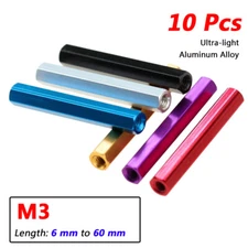 10Pcs M3 Female-Female Threaded Hex Standoff Spacer 6-60mm Nut Anodized Aluminum