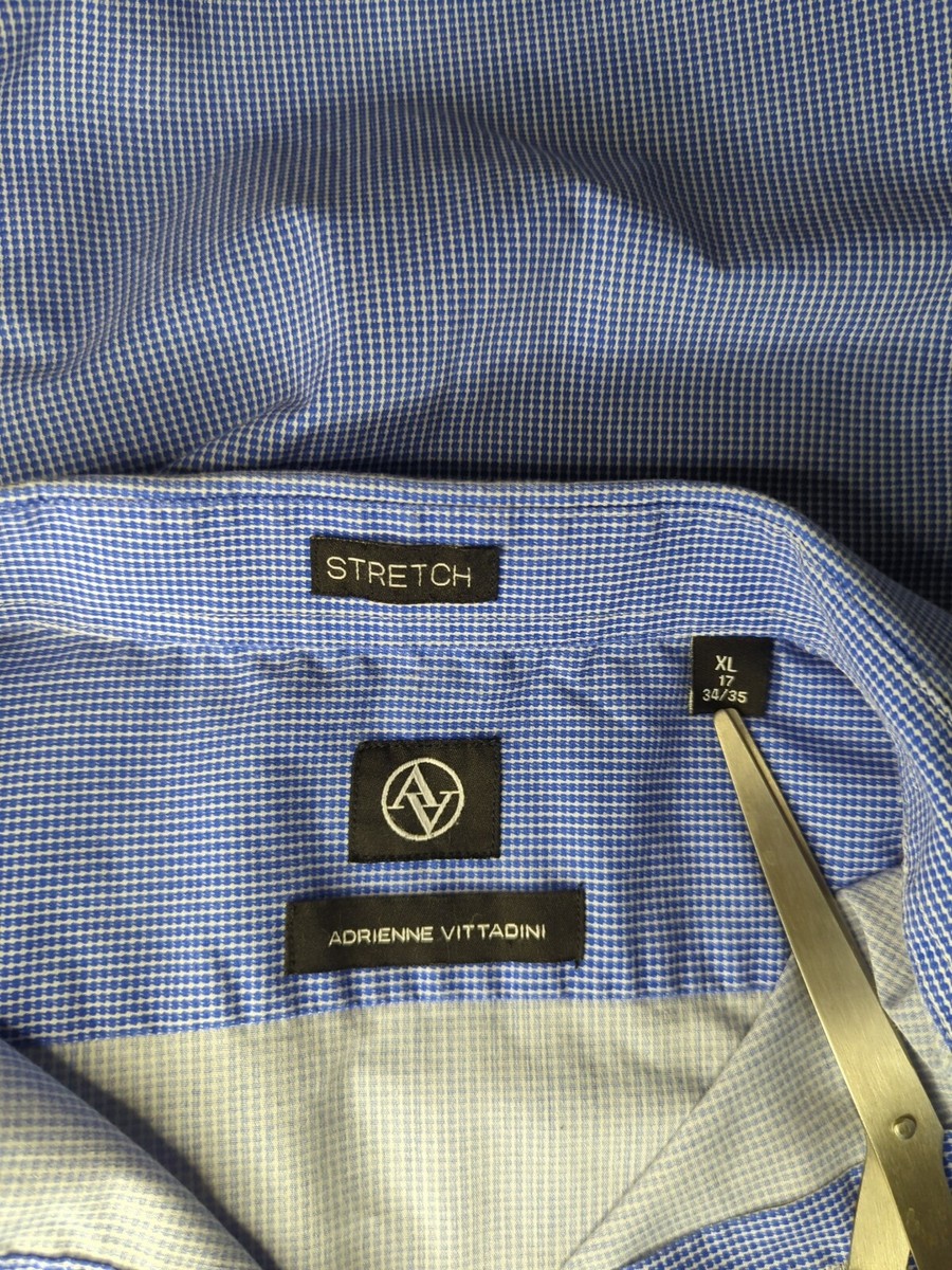 adrienne vittadini mens dress shirts Adrienne Vittadini Men's Blue White Dots Stretch Dress Shirt Size XL 17 34/35