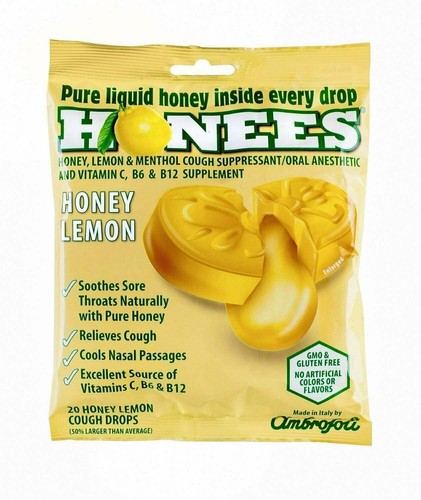 Honees Cough Drops Soothes Throat Honey Lemon Menthol Eucalyptus 20 ct Pack of 2 - 第 1/8 張圖片