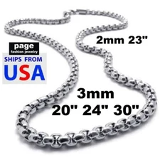 Silver Stainless Steel Strong 2/3mm Rounded Rolo Box Chain 20" 24" 30" Necklace