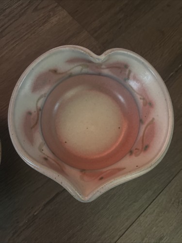 2er Set Keramik Herzform Schalen Schmuck Schlüssel grau rosa gestempelt 90er - Bild 5 von 13
