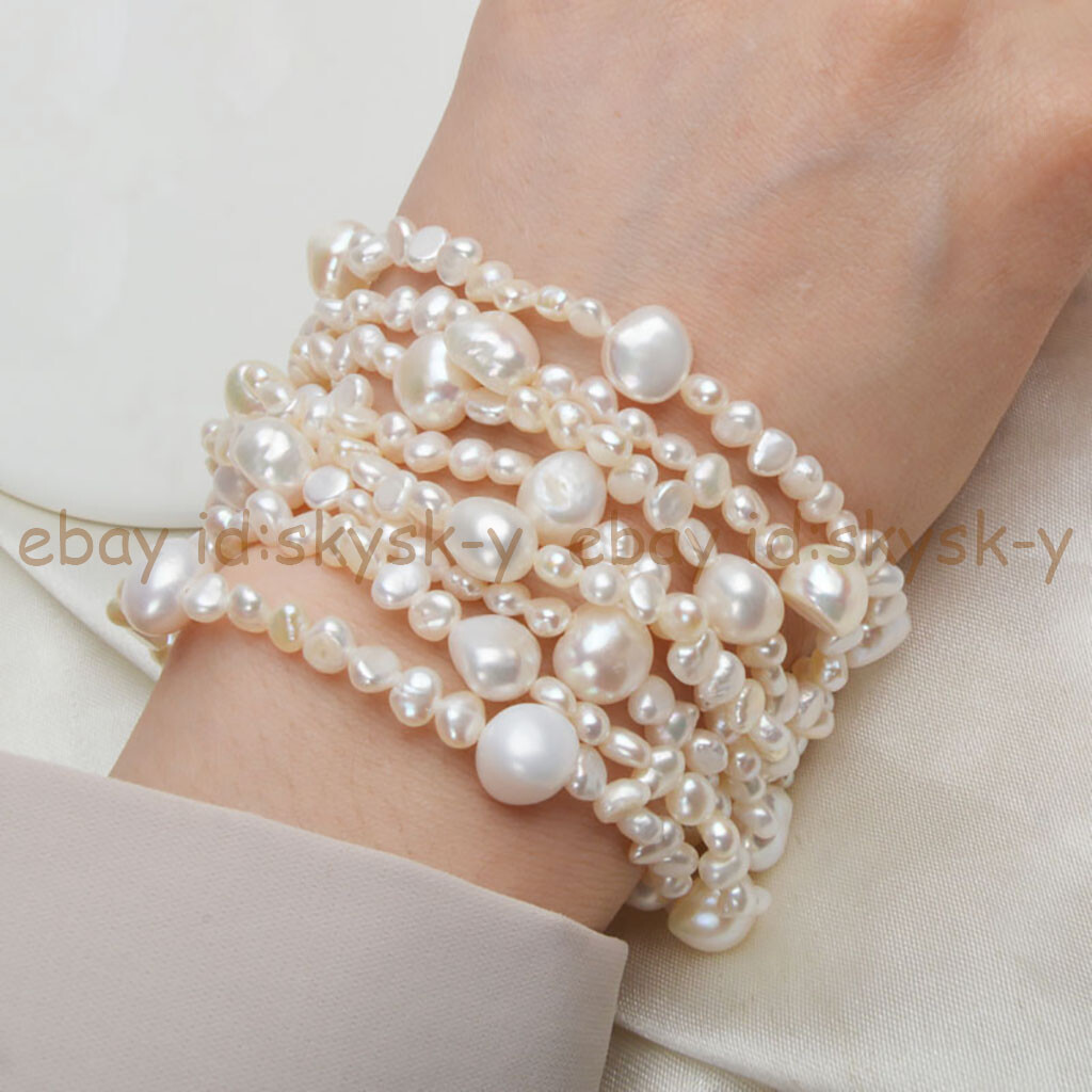 【HYERES LOR】22FW★ Noailles Baroque Pearl Bracelet 10mm Women's 8 Strands 4-5mm 9-10mm White Freshwater Baroque