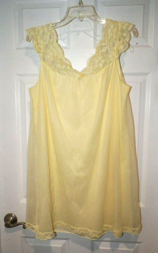 VINTAGE VANITY FAIR PASTEL YELLOW SHEER TWO PIECE NIGHTGOWN TEDDY SET LINGERIE - Foto 6 di 12