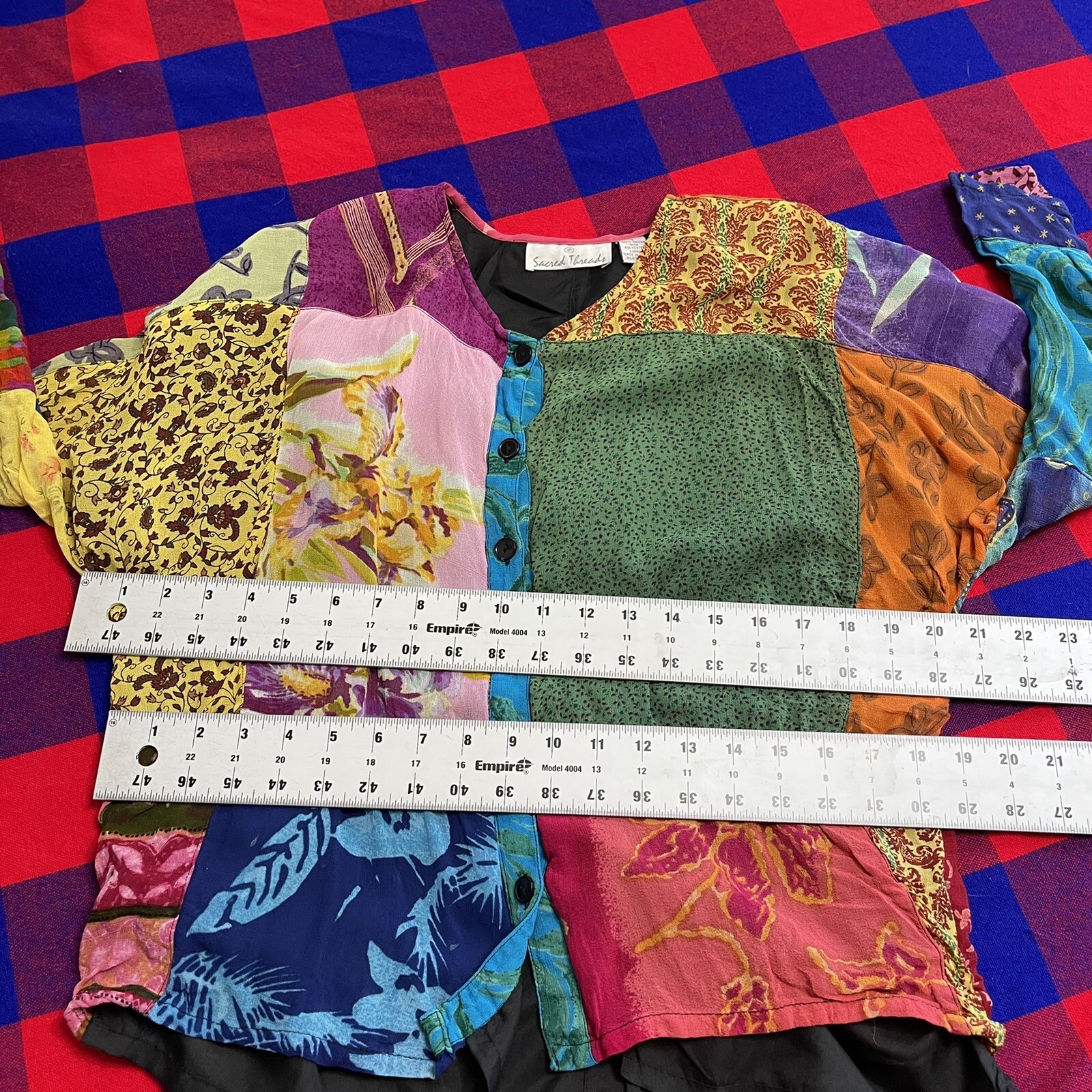 Sacred Threads Floral Multicolor Patchwork Button… - image 7