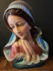 Rare Big 41 Cm Signed Vintage 1950's Plaster Mary Madonna Buste Chapel  Statue