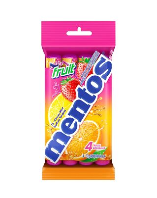 4 X Mentos Chewy Mint Candy Fruit 4 Rolls of 37g in Each Pack