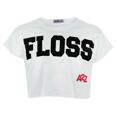 Kids Girls Crop Top White Designer's Floss Stylish Fashion T Shirt Tops 5-13 Yrs