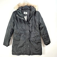 Hardcore Trinity Faux Fur Hooded Black Parka Jacket Size Large New
