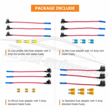 12PCS Fuse TAP ADAPTER KIT 12V 5/15Amp Car Add-a-circuit Mini ATM APM Blade Fuse