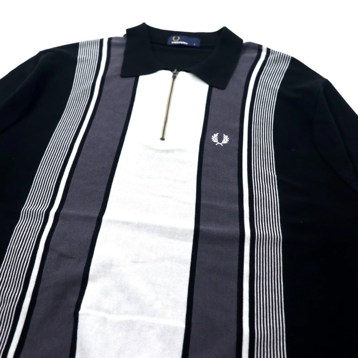 FRED PERRY Oversized Half Zip Knit Polo Shirt S Black FRED PERRY Oversized Half Zip Knit Polo Shirt S Black
