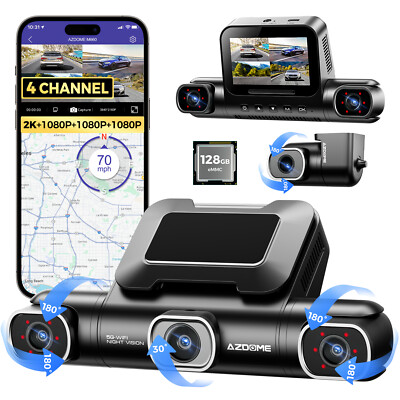 AZDOME 360° 4 Kanal 4K 2K/1080P 3'' Dash Cam 5G WiFi GPS Park Mode DVR 128GB eMMC