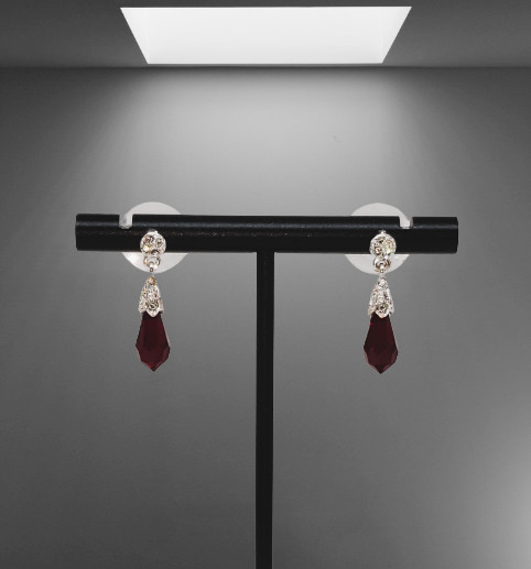 Simulated Ruby or Garnet Dangle Drop Earrings - image 1