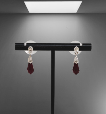 Simulated Ruby or Garnet Dangle Drop Earrings