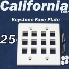 25 Faceplate 12 Port Keystone Jack RJ45 CAT5 CAT5e CAT6 Network Wall Plate White
