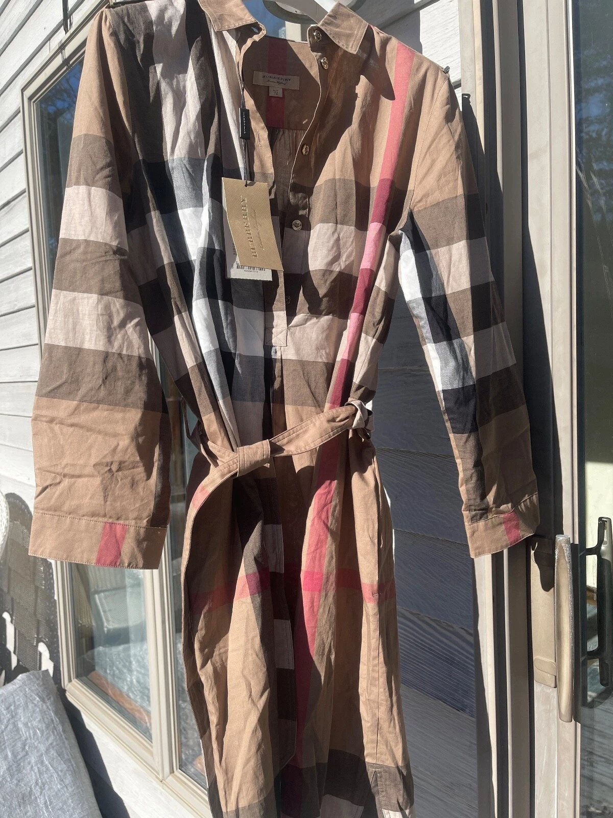 CAMICIA IN COTONE BURBERRY MARRONE NOVA CHECK NUOVA CON ETICHETTE KELSY US 8